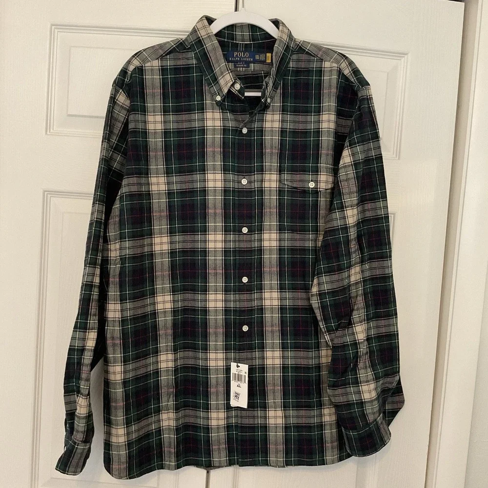 NWT Ralph Lauren Polo Mens Soft Flannel Shirt XXL Green Tartan Plaid Button Down